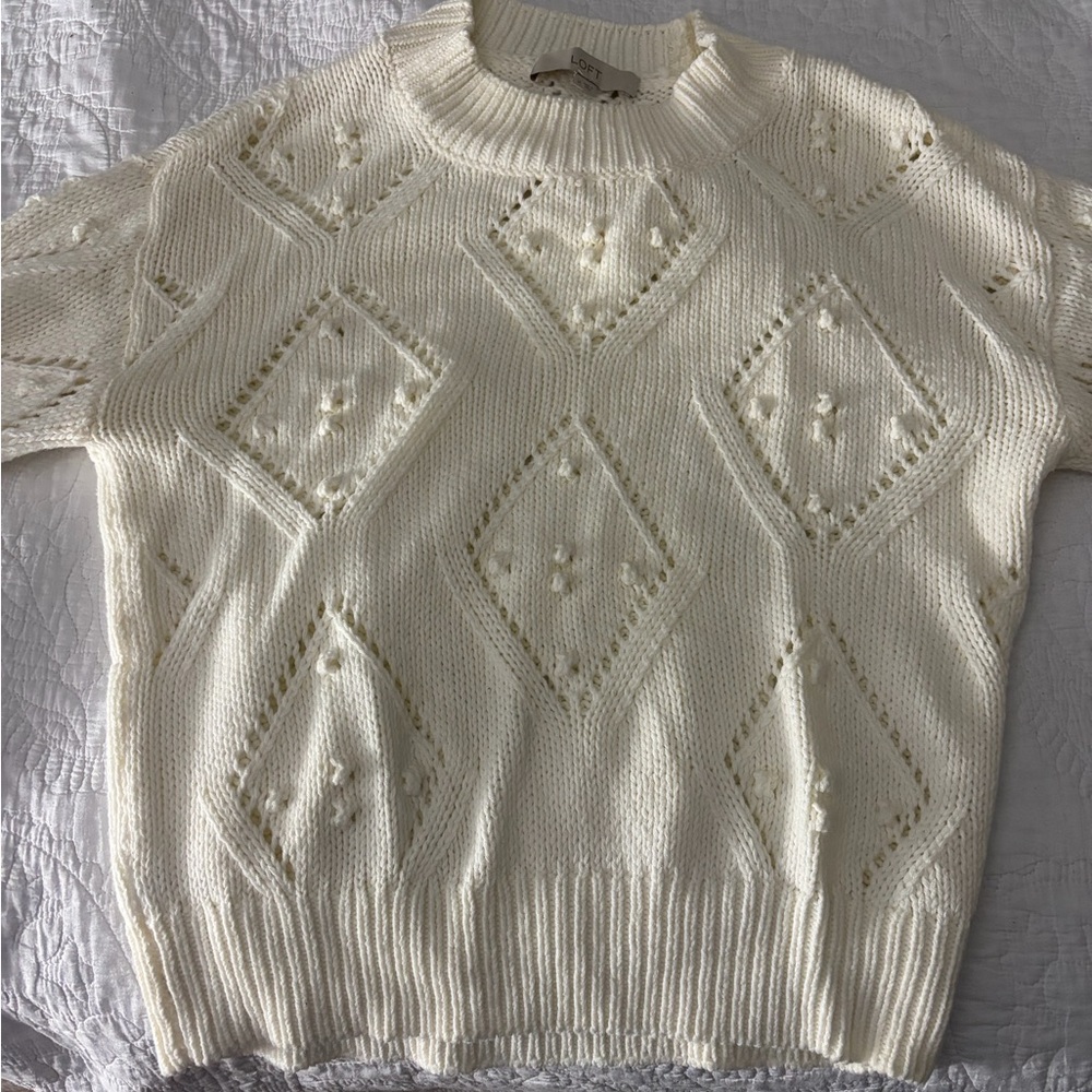 LOFT Cream Textured Knit Sweater
